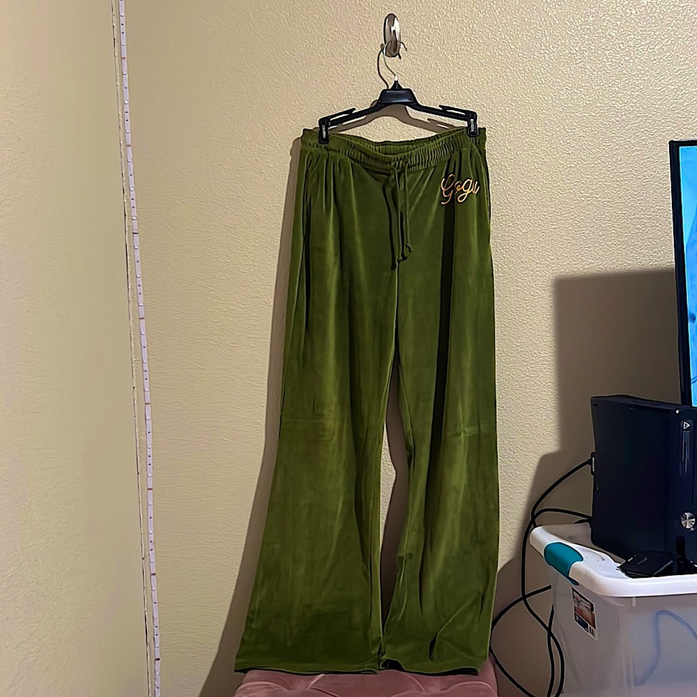 Green velour pants
